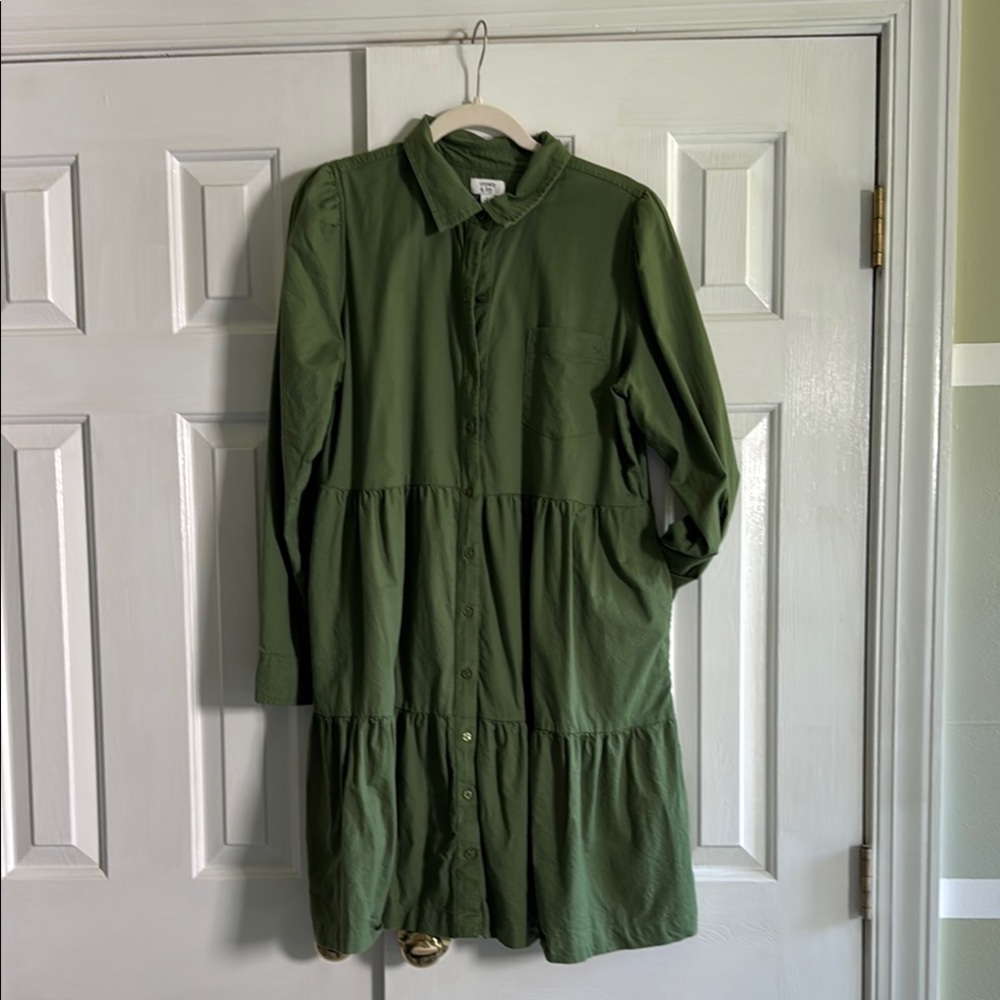 Crown & Ivy Green Ruffled Mini Dress with Bishop Sleeves